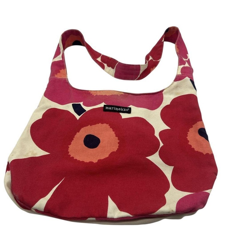 Marimekko Unikko Pattern Shoulder Bag Red Scandinavian Brand Used