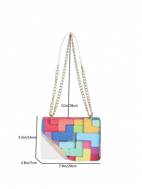 Mini Colorblock Ruched Crossbody Bag Women Metal Chain Shoulder Square Purse gallery