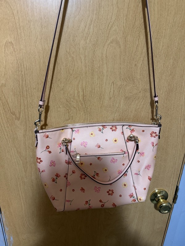 Coach Kacey Satchel bag with mystical flower print. Gold hardware. gallery