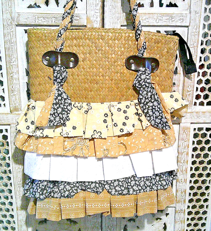 13″ x 16″ Floral Ruffle HUGE Tote Bag 100% Cotton Boho Style Carry All