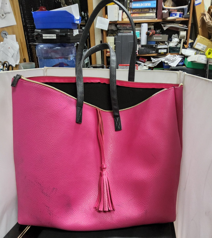 extra large hot pink pebbled leather tote bag