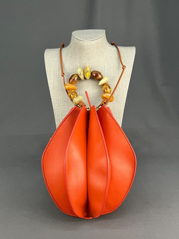 ULLA JOHNSON Lotus Flower Pochette Bucket Bag in Chili Orange ~$950 (426)
