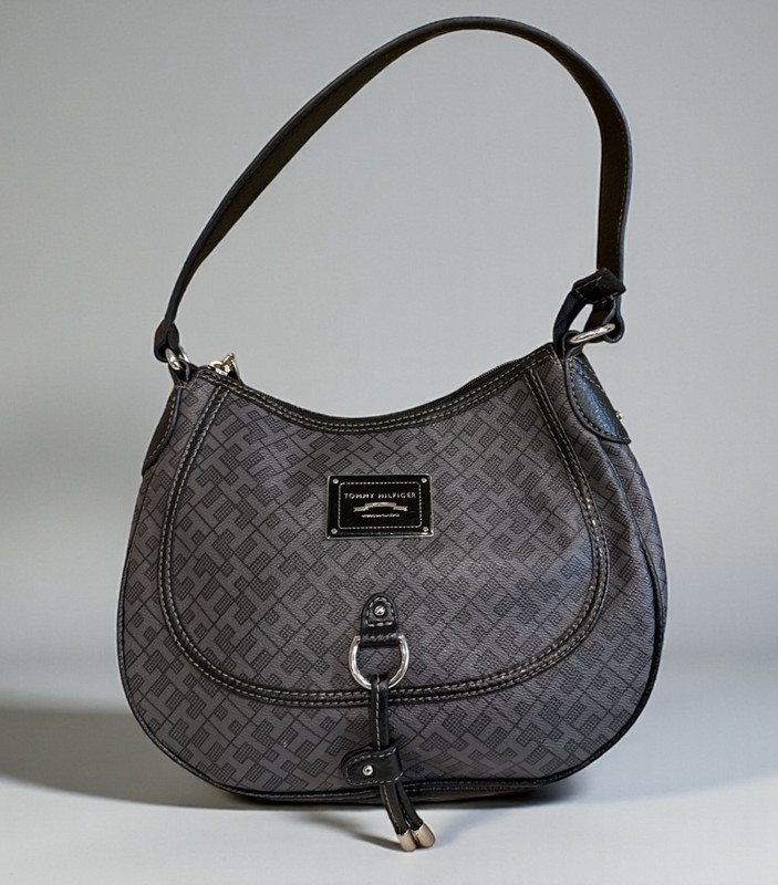 Tommy Hilfiger Gray & Black Shoulder Bag Purse (11 in x 9 in with 9 in drop)