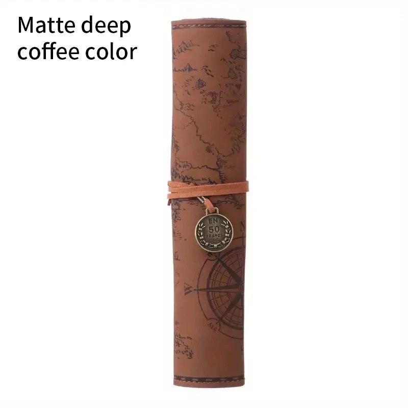 Retro Leather Treasure Map Roll Pencil Case – Vintage Style Creative Stationery