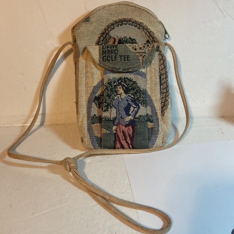 Golf Golfing Scene Tapestry Handbag Purse Shoulder Strap Preowned