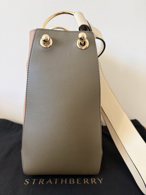 Strathberry Lana Midi Bucket Bag Tricolor Khaki/Caramel/Diamond Tags Attached gallery
