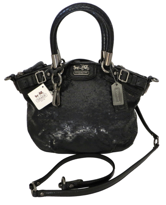 New NWT Coach Mini Black Sequined & Leather Sophia Crossbody Purse 18638 $358