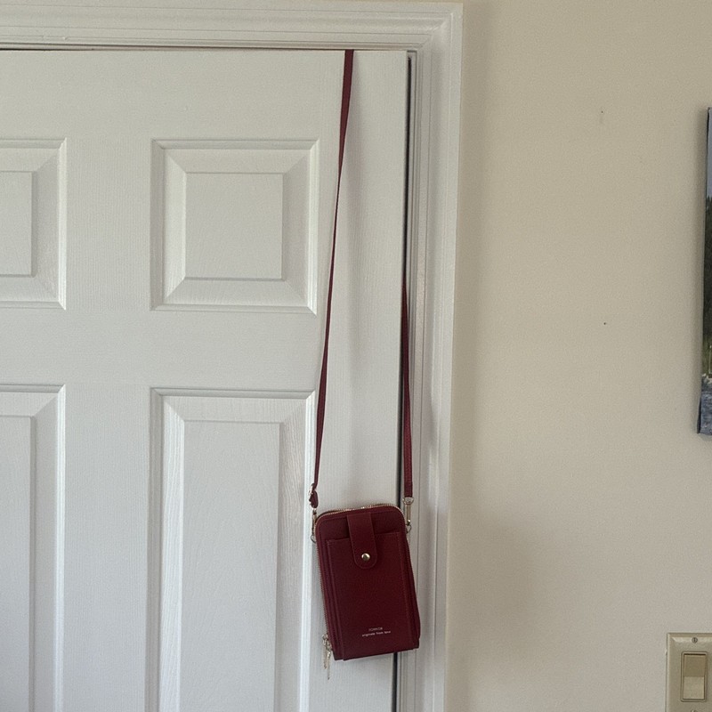 FONMOR Red Small Crossbody Phone Wallet Bag Double Zip Snap Gold Detach Strap