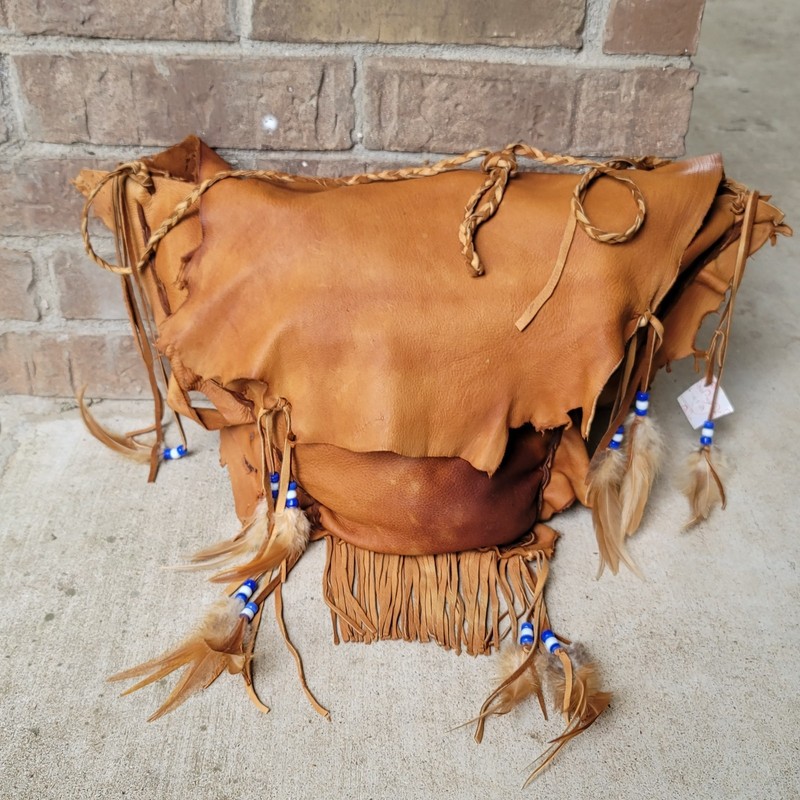 By The Birds VTG Deerskin Leather Crossbody Bag Fringe Beads & Feathers Handmade