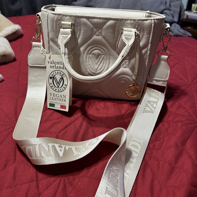 New NWT Valentino Orlandi Crossbody Bag Purse Bone Vegan Leather Double Handle