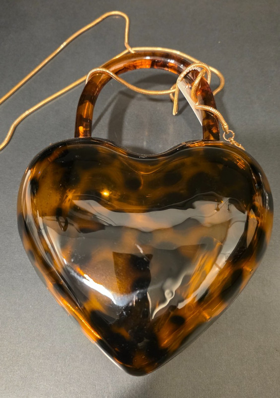 HEART Purse Tortoise Shell Acrylic / Lucite removal metal strap CUTE! Vernacular