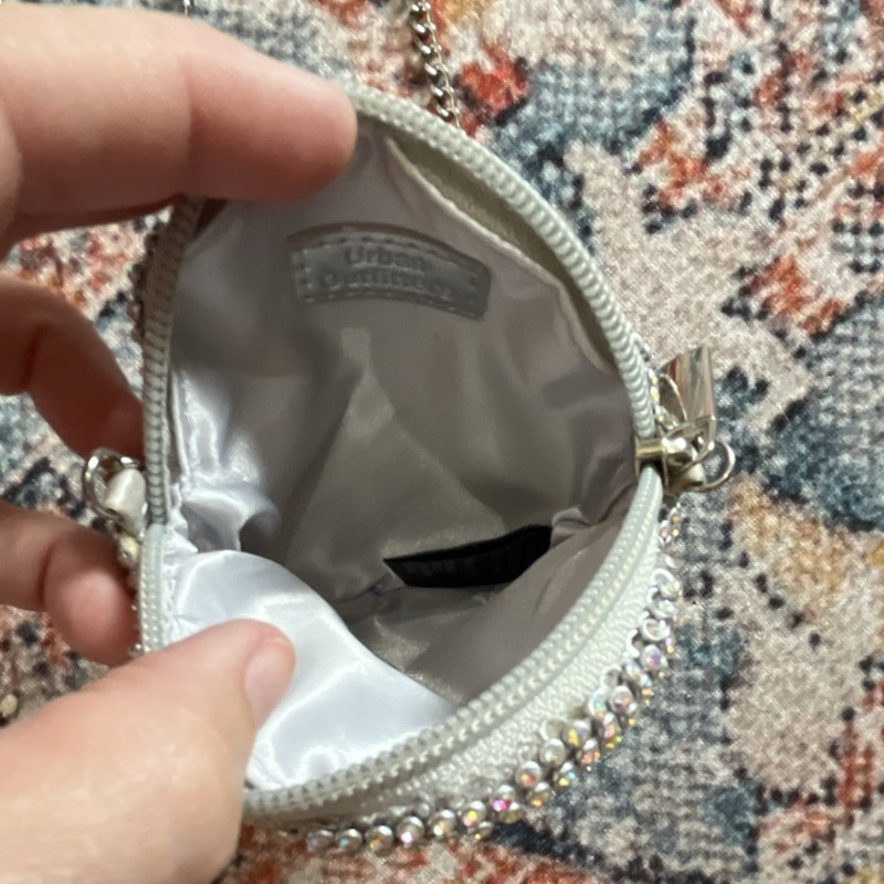 Urban Outfitters Silver Rhinestone Round Mini Crossbody Bag Chain Strap gallery