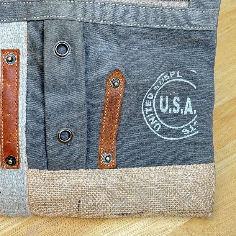 Myra USA Upcycled Canvas Patch Crossbody Bag Burlap Fringe Boho Purse NWOT gallery