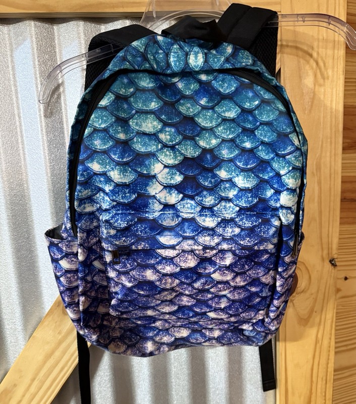 Mermaid Scale Nylon Photo Fabric Backpack. Multiple pockets inside/out