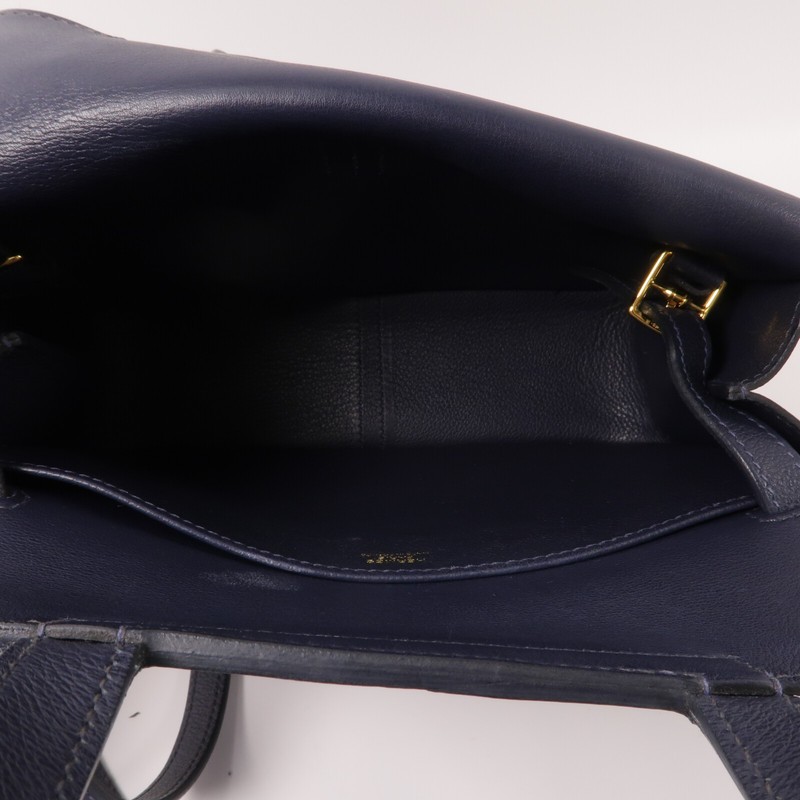 *15%OFF* HERMES GHW Halzan 25 2 Way Shoulder Bag Evercolor Leather Bleu Nuit gallery