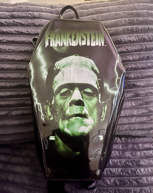 Classic Frankenstein Coffin Shape Black Backpack-Faux Leather -Rock Rebel