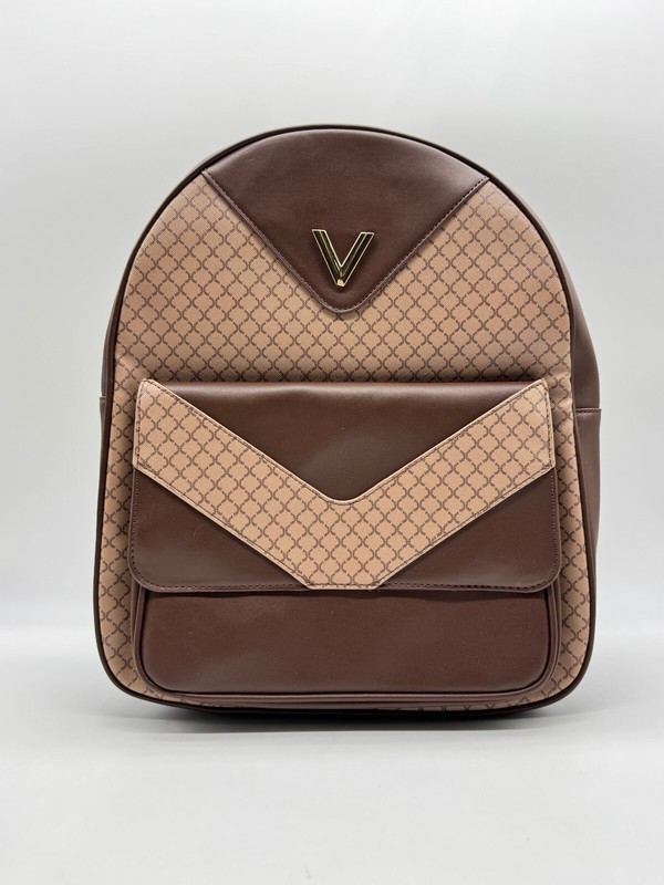 LIKE DREAMS/GROSSI Stella flap front faux-leather medium backpack -BROWN~