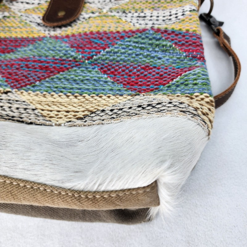 Myra Rug Purse Tapestry Carpet Woven Canvas Hairon Leather Tote Shoulder Bag Boh gallery