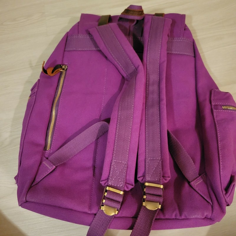Purple Backpack with Flap Top and Adjustable Drawstring, Zippered Compartments gallery