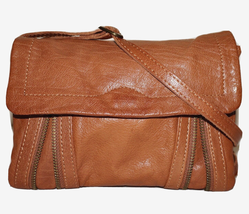 DAY&MOOD Small Cider Tan Leather Mini Crossbody Shoulder Bag 6×8