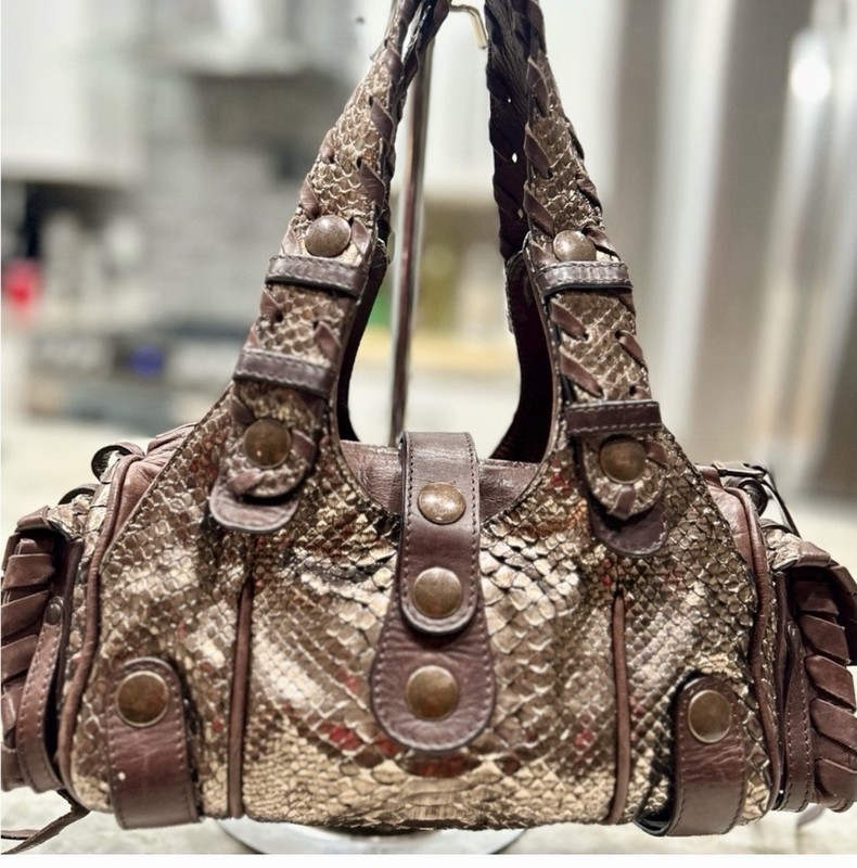 Chloe Authentic Bronze Metallic Python and Leather Silverado Bag Rare