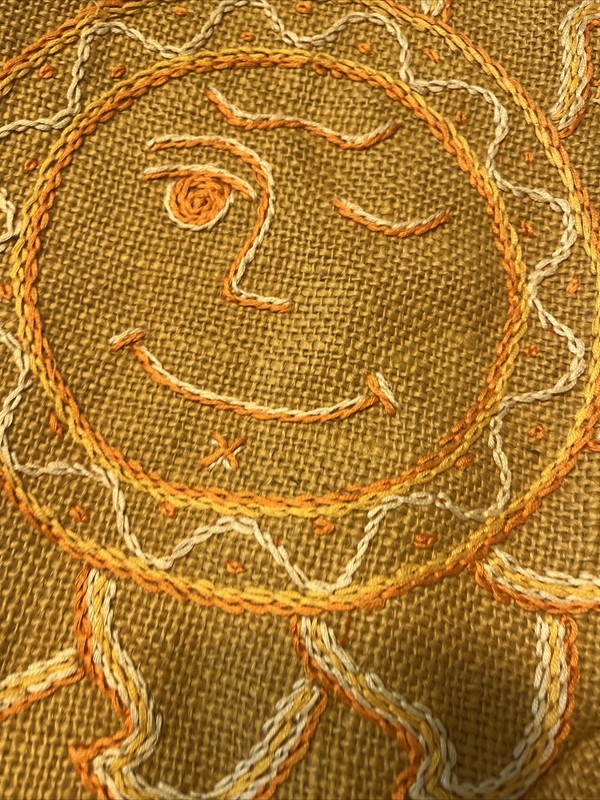 VINTAGE HOBO HIPPY SUNSHINE EMBROIDERED BURLAP PURSE HANDBAG HANDMADE YELLOW gallery
