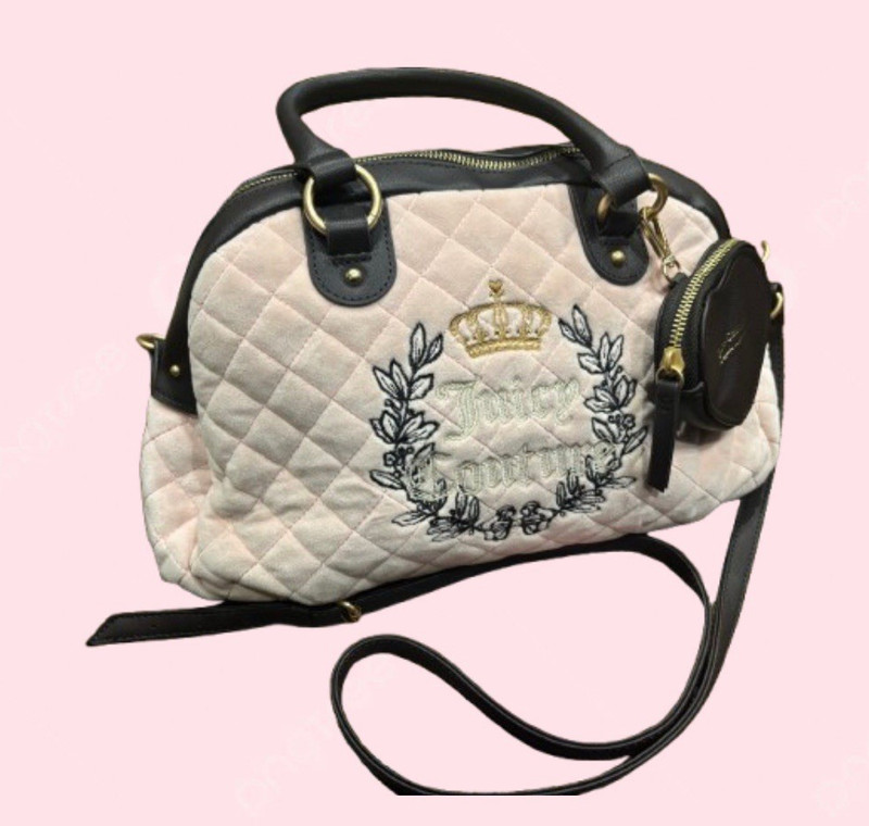 Juicy Couture Pink Quilted Satchel Top Handle Detachable Strap Charm Zip