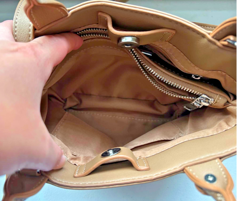 Antik Kraft Woven Mini Tote Crossbody Bag Tan Camel Faux Leather Purse gallery