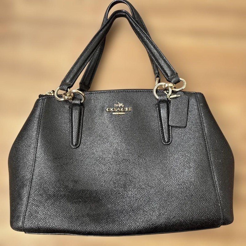 COACH Black Leather Shoulder Bag 19cm x 29cm x 9cm with Adjustable Strap