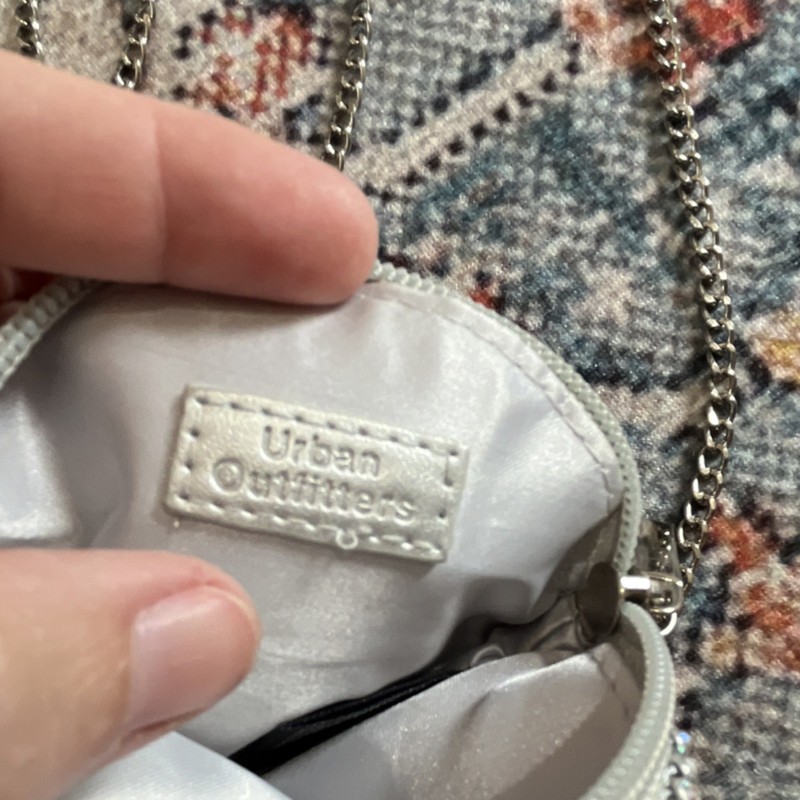 Urban Outfitters Silver Rhinestone Round Mini Crossbody Bag Chain Strap gallery
