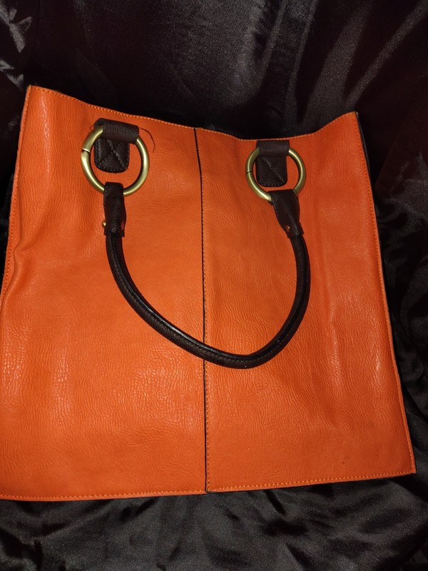 Orange Leather tote Handbag Brown suede interior