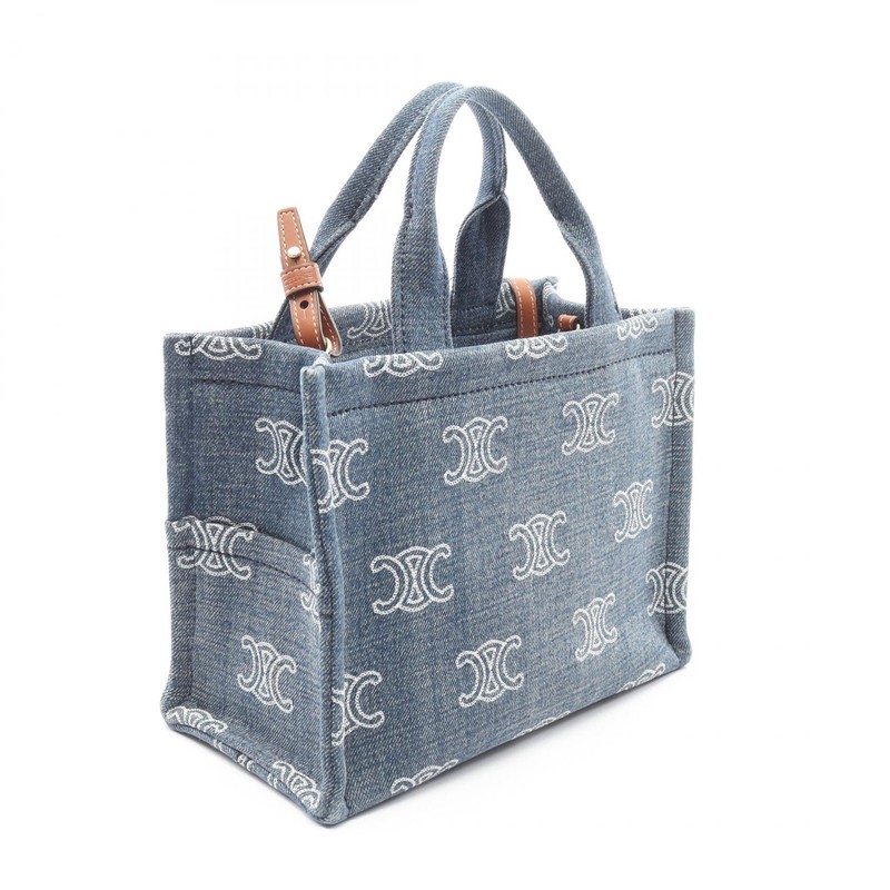 CELINE SMALL CABAS Small Thais Tote Shoulder Handbag 199162FED denim Used gallery