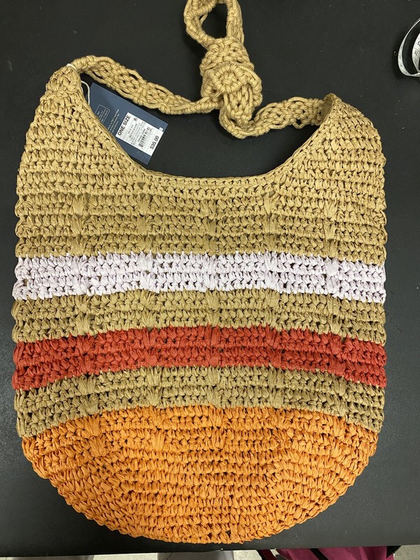 NEW Striped Straw Shoulder Handbag – Natural Brown Red Orange White Hobo Style