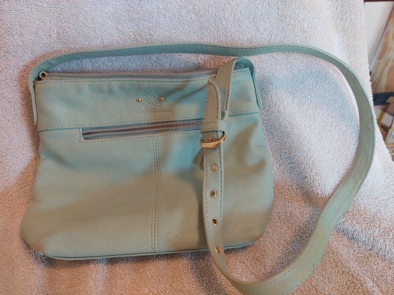 Stone Mountain Green Leather Adjustable Strap Zipper Pocket Crossbody Purse Bag