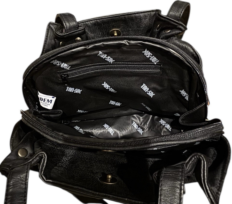 VTG 90s Tandem Woods Black Faux Leather Slouchy Shoulder Bag Tote Pockets EUC gallery