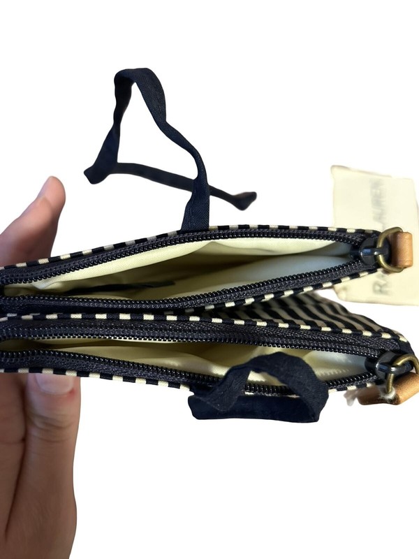 Vintage Ralph Lauren RL Monogram Black Cream Stripe Fold Travel Organizer Pouch gallery