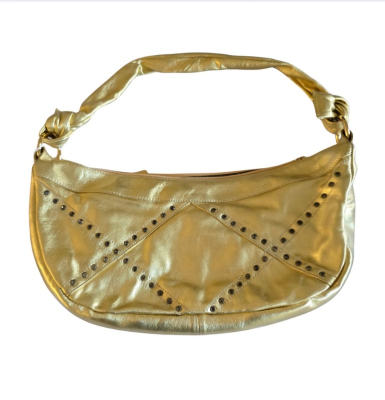 THE FIND Handbag Gold Metallic Leather Shoulder Purse AND Matching Wallet NWT gallery