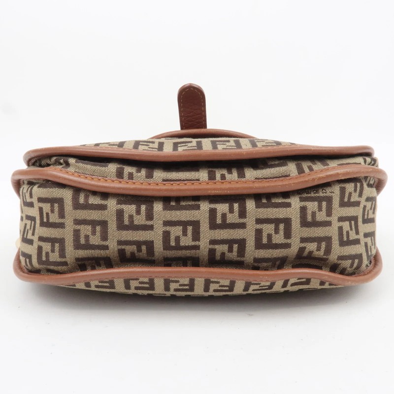 FENDI Zucchino Canvas Leather Shoulder Bag Brown Gold 8BT088 Authentic gallery