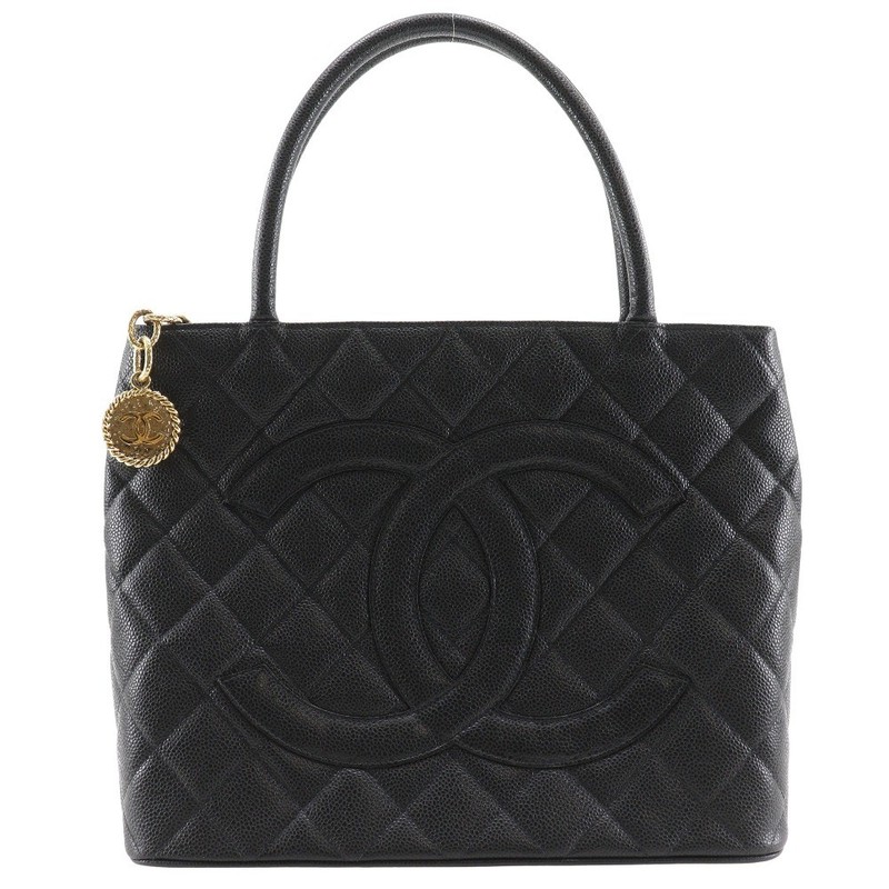 CHANEL Medallion Tote Tote Bag A01804 COCO Mark Matelasse black Caviar ski…