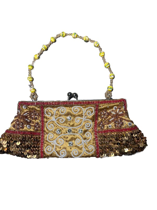 VTG Purse Handbag Clutch Evening Bag Sequined Glass Beaded Rhinestone Pearl INS