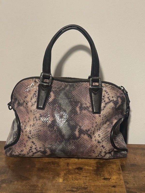 Aimee Kestenberg Snake-Print Dome Satchel Handbag in Blush Black