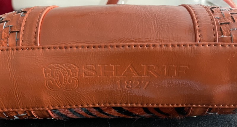 NWT Vtg SHARIF 1827 Orange Zebra Print Crossbody Bag Deadstock Cowhide Woven NEW gallery