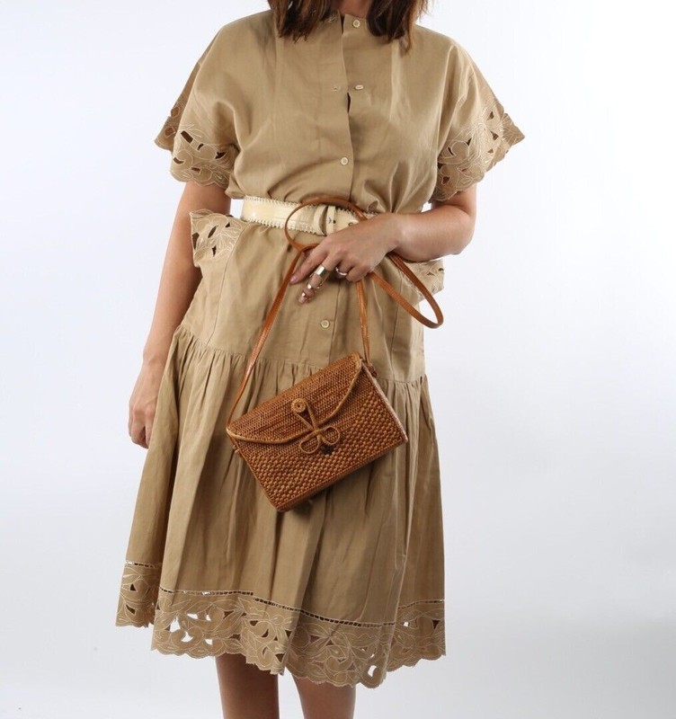 Brown Woven Straw Wood Hard Frame Rattan Crossbody Shoulder Bag Women Fashion gallery