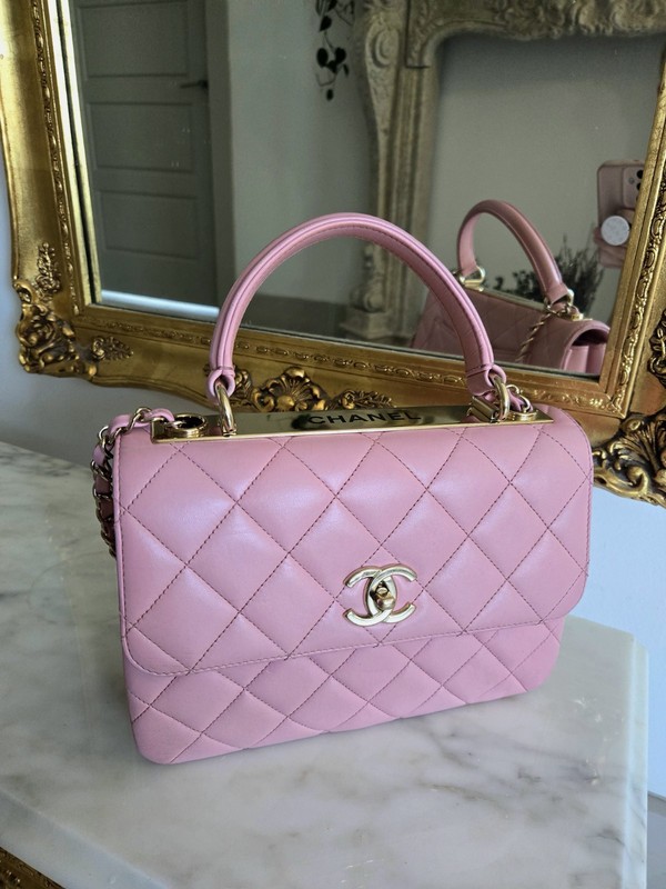CHANEL Pink Quilted Lambskin Medium Trendy CC Flap Dual Handle Bag Chain