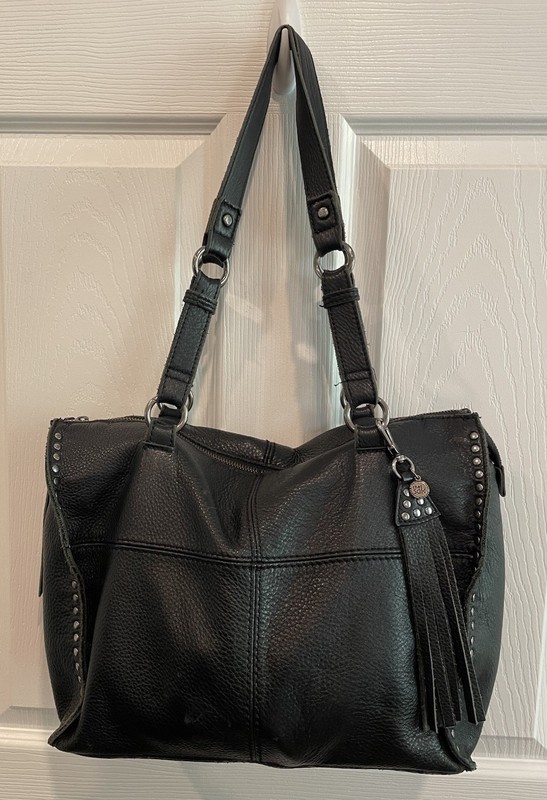 The Sak Silverlake Black Leather Purse Bag w/ Studs Tassels 2 Straps Keychain **