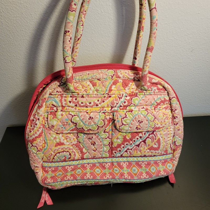 Retired Vera Bradley Capri Melon Pink Paisley Print Quilted Small Lola Handbag