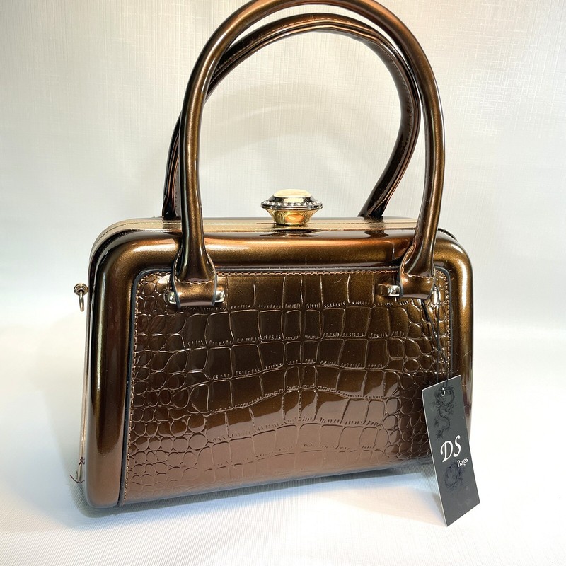DS Bags Bronze Crocodile Texture Snap Top Clasp Purse Shoulder Strap Included