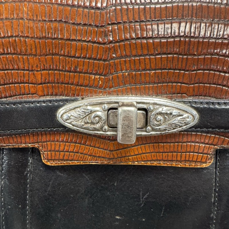 Brighton Black Brown Leather Bag Purse Box Style Toggle Clasp Two Straps West gallery