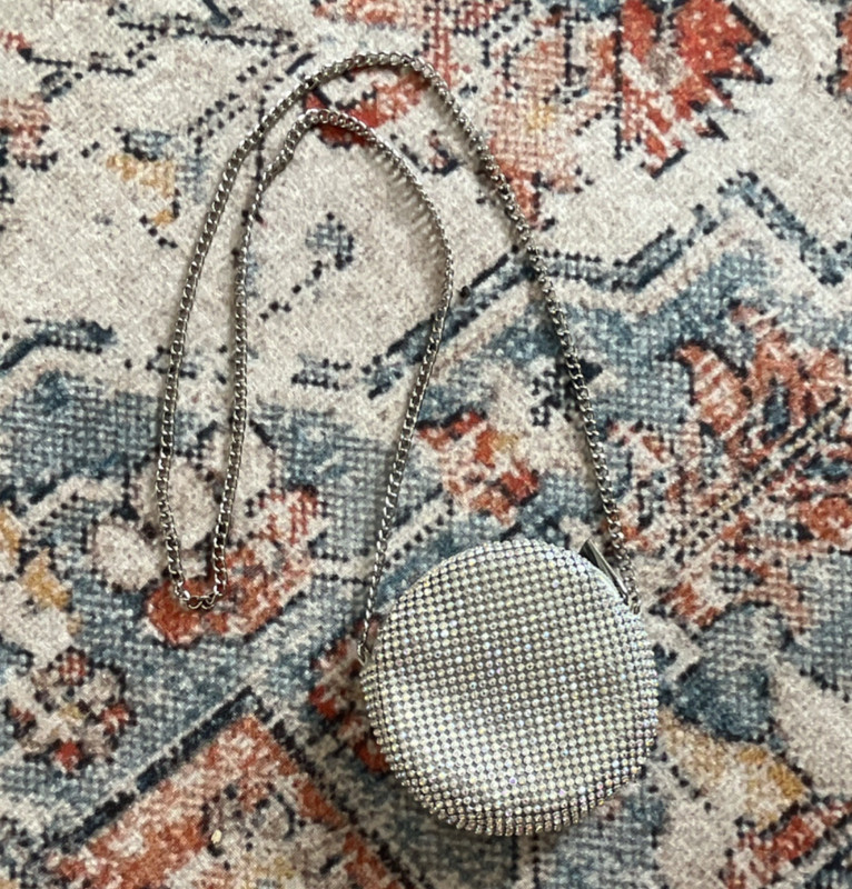 Urban Outfitters Silver Rhinestone Round Mini Crossbody Bag Chain Strap