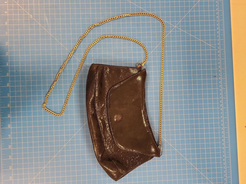 J. Renee Black Shimmer Metallic Clutch Evening Bag Gold Chain Strap Shoulder